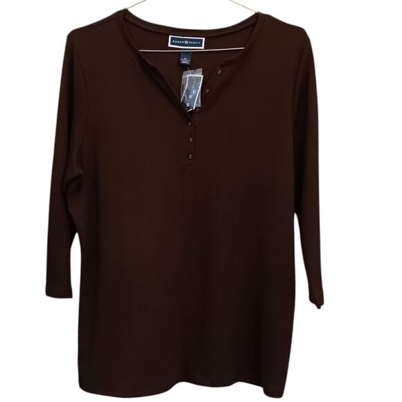 NEW KAREN SCOTT Soft Pullover Top Knit Tee XL V-Neck Staple Casual Stretch Brown - Picture 7 of 8